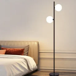 Sphere Living Room Floor Lamp, Mid-Century Modern 2 Sphere Pole Light for Bedroom, Bright LED Standing Lamp for Office, Modern Living Room Decor 110-240V