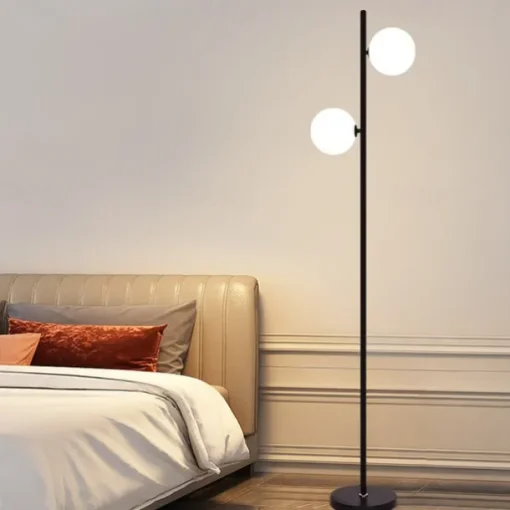Sphere Living Room Floor Lamp, Mid-Century Modern 2 Sphere Pole Light for Bedroom, Bright LED Standing Lamp for Office, Modern Living Room Decor 110-240V
