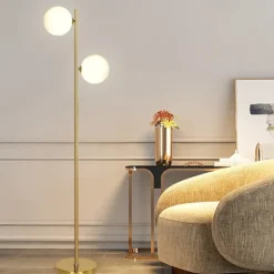 Sphere Living Room Floor Lamp, Mid-Century Modern 2 Sphere Pole Light for Bedroom, Bright LED Standing Lamp for Office, Modern Living Room Decor 110-240V
