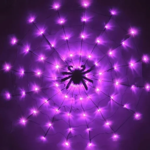 Spider Web Light Decoration Bedroom Party Bedroom Garden Yard Bar Haunted House Halloween Decoration Light String for Indoor and Outdoor (without Battery)