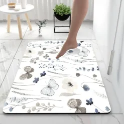 Spike Retro Flowers Bathroom Deco Diatomaceous Earth Bath Mat Soft Mat Rubber Anti-Slip Fast Dry Super Absorbent Thin Bathroom Mat for Under Door - Bathroom Floor Mat Rug Bathtub Front Shower Mat Sink