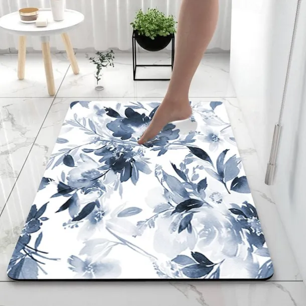 Spike Retro Flowers Bathroom Deco Diatomaceous Earth Bath Mat Soft Mat Rubber Anti-Slip Fast Dry Super Absorbent Thin Bathroom Mat for Under Door - Bathroom Floor Mat Rug Bathtub Front Shower Mat Sink