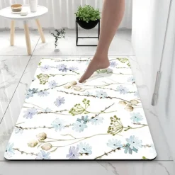Spike Retro Flowers Bathroom Deco Diatomaceous Earth Bath Mat Soft Mat Rubber Anti-Slip Fast Dry Super Absorbent Thin Bathroom Mat for Under Door - Bathroom Floor Mat Rug Bathtub Front Shower Mat Sink