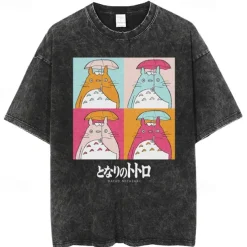 Spirited Away Totoro T-shirt Oversized Acid Washed Tee Print Graphic For Couple's Men's Women's Adults' Acid Wash Casual Daily