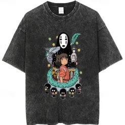 Spirited Away Totoro T-shirt Oversized Acid Washed Tee Print Graphic For Couple's Men's Women's Adults' Acid Wash Casual Daily
