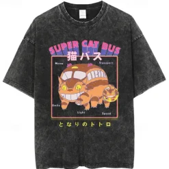 Spirited Away Totoro T-shirt Oversized Acid Washed Tee Print Graphic For Couple's Men's Women's Adults' Acid Wash Casual Daily