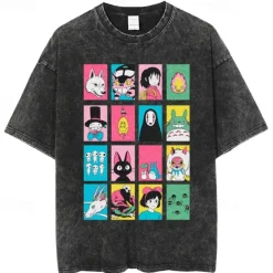 Spirited Away Totoro T-shirt Oversized Acid Washed Tee Print Graphic For Couple's Men's Women's Adults' Acid Wash Casual Daily