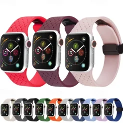 Sport Band Compatible with Apple Watch band 38mm 40mm 41mm 42mm 44mm 45mm 49mm Elastic Rugged Magnetic Clasp Silicone Strap Replacement Wristband for iwatch Ultra 2 Series 9 8 7 SE 6 5 4 3 2 1