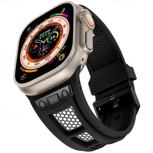 Sport Band Compatible with Apple Watch band 42mm 44mm 45mm 49mm Rugged Two Tone Adjustable TPU Silicone Strap Replacement Wristband for iwatch Ultra 2 Series 9 8 7 SE 6 5 4 3 2 1