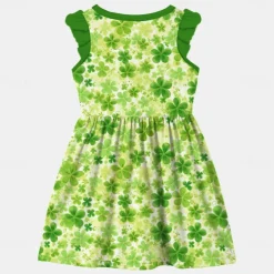 St. Patrick Girls' 3D Four Leaf Clover Ruffle Dress Sleeveless 3D Print Summer Daily Holiday Casual Beautiful Kids 3-12 Years Casual Dress Tank Dress Above Knee Polyester Regular Fit