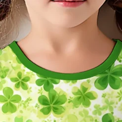 St. Patrick Girls' 3D Four Leaf Clover Ruffle Dress Sleeveless 3D Print Summer Daily Holiday Casual Beautiful Kids 3-12 Years Casual Dress Tank Dress Above Knee Polyester Regular Fit