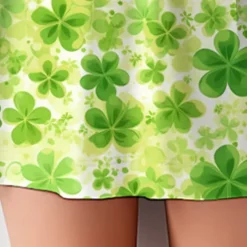 St. Patrick Girls' 3D Four Leaf Clover Ruffle Dress Sleeveless 3D Print Summer Daily Holiday Casual Beautiful Kids 3-12 Years Casual Dress Tank Dress Above Knee Polyester Regular Fit