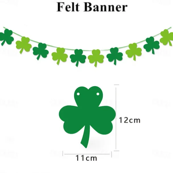 St Patricks Day Decorations Kit, 26pcs Felt Shamrock LUCKY Banner, Including Letter Banner, Swirls, Lucky Green Clover Cupcake Toppers, for St Patricks Day
