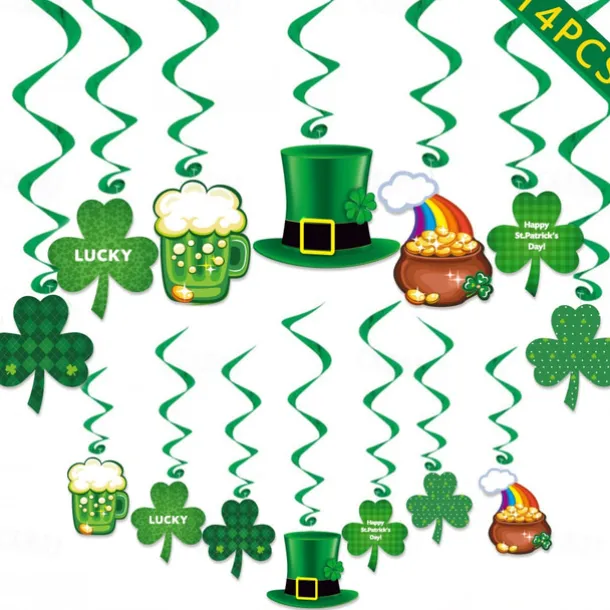 St Patricks Day Decorations Kit, 26pcs Felt Shamrock LUCKY Banner, Including Letter Banner, Swirls, Lucky Green Clover Cupcake Toppers, for St Patricks Day