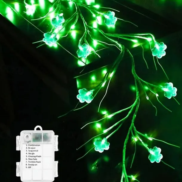 St. Patrick's Day Garland - Dazzling 96 Light Clover Show, Versatile in 8 Modes, Battery Operated, Perfect for Home Decorations