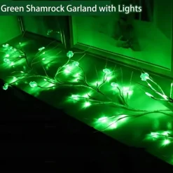 St. Patrick's Day Garland - Dazzling 96 Light Clover Show, Versatile in 8 Modes, Battery Operated, Perfect for Home Decorations