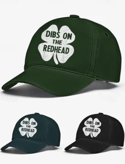 St. Patrick's Day Green Baseball Cap – 'Dibs on the Redhead' Shamrock Design for Men and Women