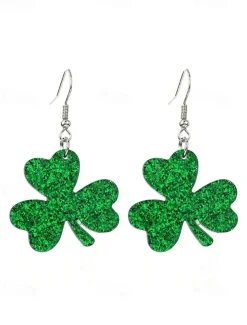 St. Patrick's Day Green Glitter Hat Earrings – Shamrock Design, Fun Festive Jewelry for Women, Perfect for Irish Celebrations and Holiday Parties