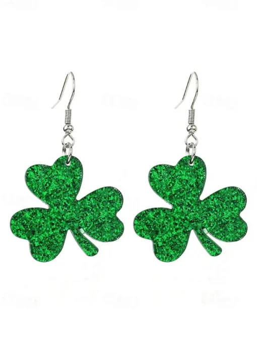 St. Patrick's Day Green Glitter Hat Earrings – Shamrock Design, Fun Festive Jewelry for Women, Perfect for Irish Celebrations and Holiday Parties