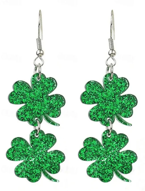 St. Patrick's Day Green Glitter Hat Earrings – Shamrock Design, Fun Festive Jewelry for Women, Perfect for Irish Celebrations and Holiday Parties