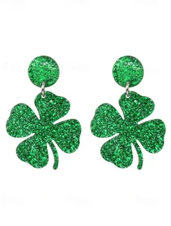 St. Patrick's Day Green Glitter Hat Earrings – Shamrock Design, Fun Festive Jewelry for Women, Perfect for Irish Celebrations and Holiday Parties