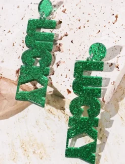 St. Patrick's Day Green Glitter Hat Earrings – Shamrock Design, Fun Festive Jewelry for Women, Perfect for Irish Celebrations and Holiday Parties