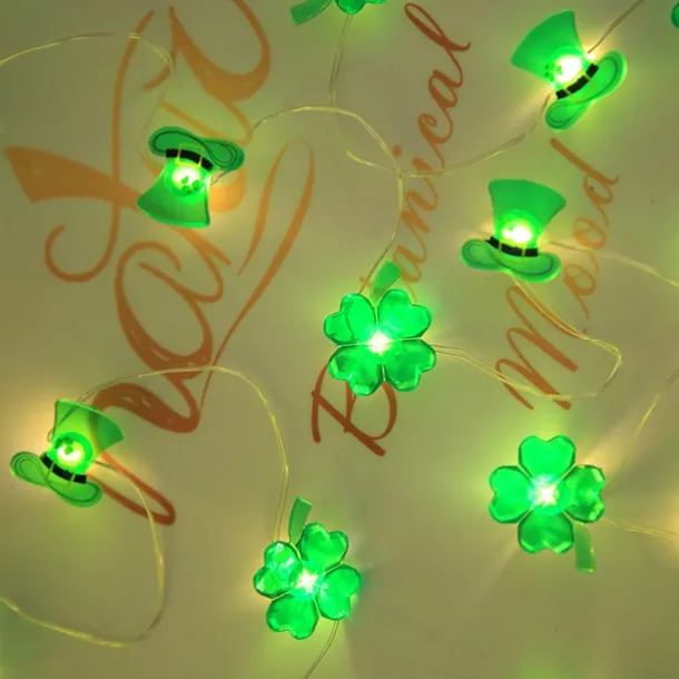 St. Patrick's Day Lights Decorative Shamrocks LED String Lights 5m 16.4FT 50LEDs Battery Powered Fairy Lucky Clover String Lights for Bedroom Party Feast Green Irish Decoration