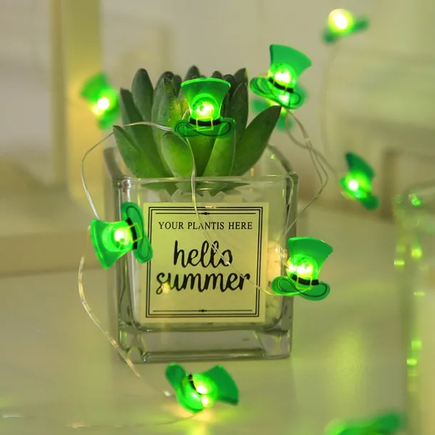 St. Patrick's Day Lights Decorative Shamrocks LED String Lights 5m 16.4FT 50LEDs Battery Powered Fairy Lucky Clover String Lights for Bedroom Party Feast Green Irish Decoration