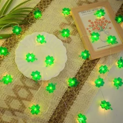 St. Patrick's Day Lights Decorative Shamrocks LED String Lights 5m 16.4FT 50LEDs Battery Powered Fairy Lucky Clover String Lights for Bedroom Party Feast Green Irish Decoration