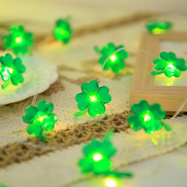 St. Patrick's Day Lights Decorative Shamrocks LED String Lights 5m 16.4FT 50LEDs Battery Powered Fairy Lucky Clover String Lights for Bedroom Party Feast Green Irish Decoration
