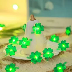 St. Patrick's Day Lights Decorative Shamrocks LED String Lights 5m 16.4FT 50LEDs Battery Powered Fairy Lucky Clover String Lights for Bedroom Party Feast Green Irish Decoration