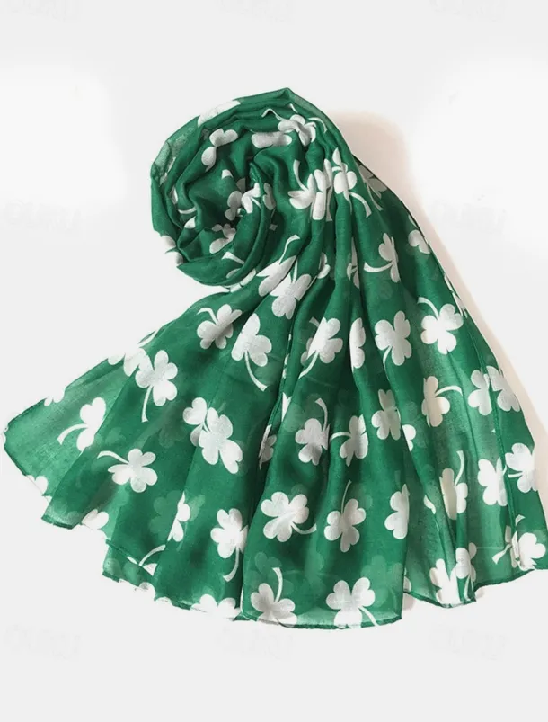 St. Patrick's Day Shamrock Scarf for Women, Lightweight Clover Print Wrap, Festive Green Accessory for Holiday Celebrations, Parties, and Everyday Wear