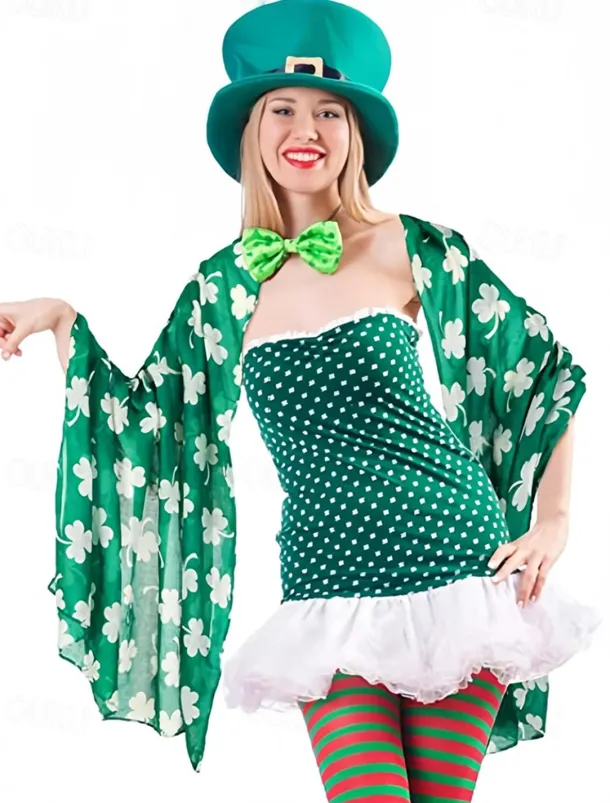 St. Patrick's Day Shamrock Scarf for Women, Lightweight Clover Print Wrap, Festive Green Accessory for Holiday Celebrations, Parties, and Everyday Wear