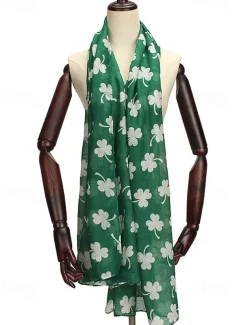 St. Patrick's Day Shamrock Scarf for Women, Lightweight Clover Print Wrap, Festive Green Accessory for Holiday Celebrations, Parties, and Everyday Wear