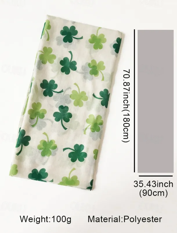 St. Patrick's Day Shamrock Scarf for Women, Lightweight Clover Print Wrap, Festive Green Accessory for Holiday Celebrations, Parties, and Everyday Wear