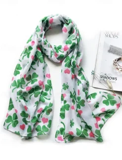 St. Patrick's Day Shamrock Scarf for Women, Lightweight Clover Print Wrap, Festive Green Accessory for Holiday Celebrations, Parties, and Everyday Wear