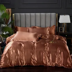 Stain Silk Duvet Cover Bedding Sets Comforter Cover with 1 Duvet Cover or Coverlet,1Sheet,2 Pillowcases for Double/Queen/King(1 Pillowcase for Twin/Single)