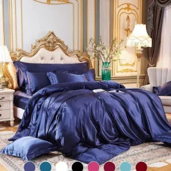 Stain Silk Duvet Cover Bedding Sets Comforter Cover with 1 Duvet Cover or Coverlet,1Sheet,2 Pillowcases for Double/Queen/King(1 Pillowcase for Twin/Single)