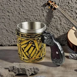 Stainless Steel Bullet Pattern Beer Mug, Steel Bullet Coffee Mugs Pistol Shape Handle Coffee Mug for Boyfriend, Father, Chritmas Xmas Gift