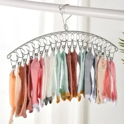 Stainless Steel Clothes Drying Hanger Windproof Clothing Rack Clips Sock Laundry Airer Hanger Underwear Socks Holder