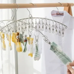 Stainless Steel Clothes Drying Hanger Windproof Clothing Rack Clips Sock Laundry Airer Hanger Underwear Socks Holder