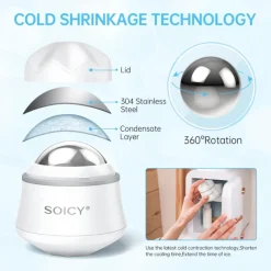 Stainless Steel Ice Roller For Face Rotation Cold Massage Ball Facial Roller for Pain Relief Tighten Skin Pore Shrinking