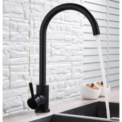Stainless Steel Kitchen Sink Mixer Faucet, 360 Swivel Single Handle Kitchen Taps Deck Mounted, with Hot and Cold Water Hose Vessel Taps