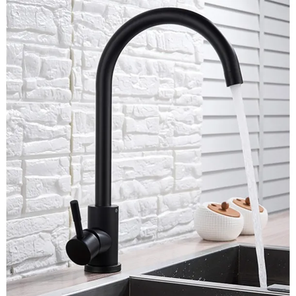 Stainless Steel Kitchen Sink Mixer Faucet, 360 Swivel Single Handle Kitchen Taps Deck Mounted, with Hot and Cold Water Hose Vessel Taps