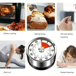 Stainless Steel Mechanical Kitchen Cooking Timer Magnet Round Shape 60 Minutes Countdown Cooking Clock Alarm Time Reminder