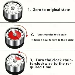 Stainless Steel Mechanical Kitchen Cooking Timer Magnet Round Shape 60 Minutes Countdown Cooking Clock Alarm Time Reminder