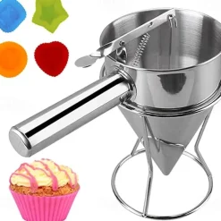 Stainless Steel Piston Funnel With Support Sauce Cream Dosing Funnel For Chocolate Cupcake Tool Octopus Balls Tools Kitchen Tool