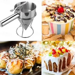 Stainless Steel Piston Funnel With Support Sauce Cream Dosing Funnel For Chocolate Cupcake Tool Octopus Balls Tools Kitchen Tool