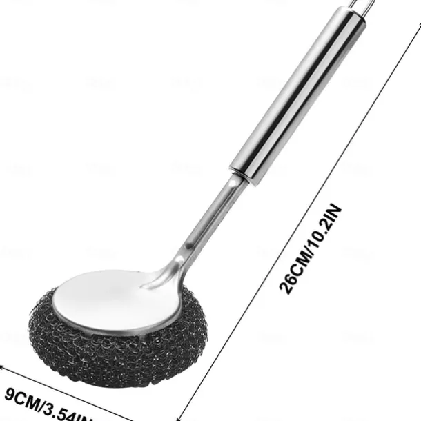 Stainless Steel Pot Brush with Long Handle, Multifunctional Kitchen Artifact Cleaning Pots and Bowls, Stainless Steel Pot Brush, Universal Steel Brush for Pots, Pans, Grills, Sink