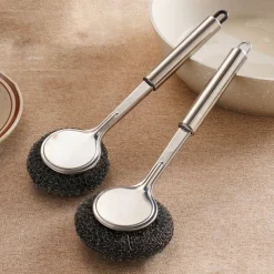 Stainless Steel Pot Brush with Long Handle, Multifunctional Kitchen Artifact Cleaning Pots and Bowls, Stainless Steel Pot Brush, Universal Steel Brush for Pots, Pans, Grills, Sink